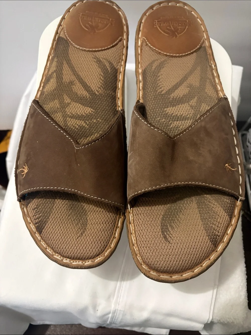 Margaritaville Men's Brown Leather Slide Sandals